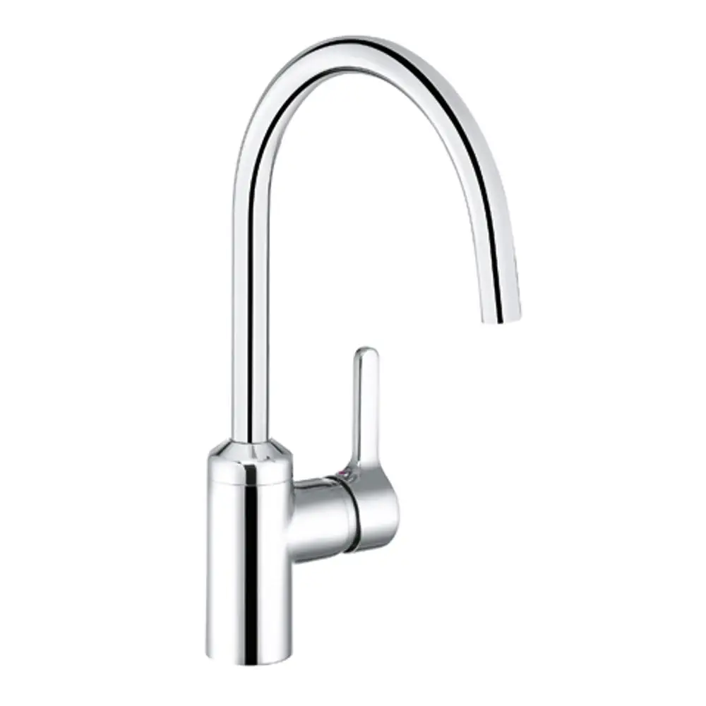 Kludi-Wasserhahn mit geschwungener Auslaufform und seitlichem Hebel zur Bedienung. Das Design ist funktional und schlicht gehalten.